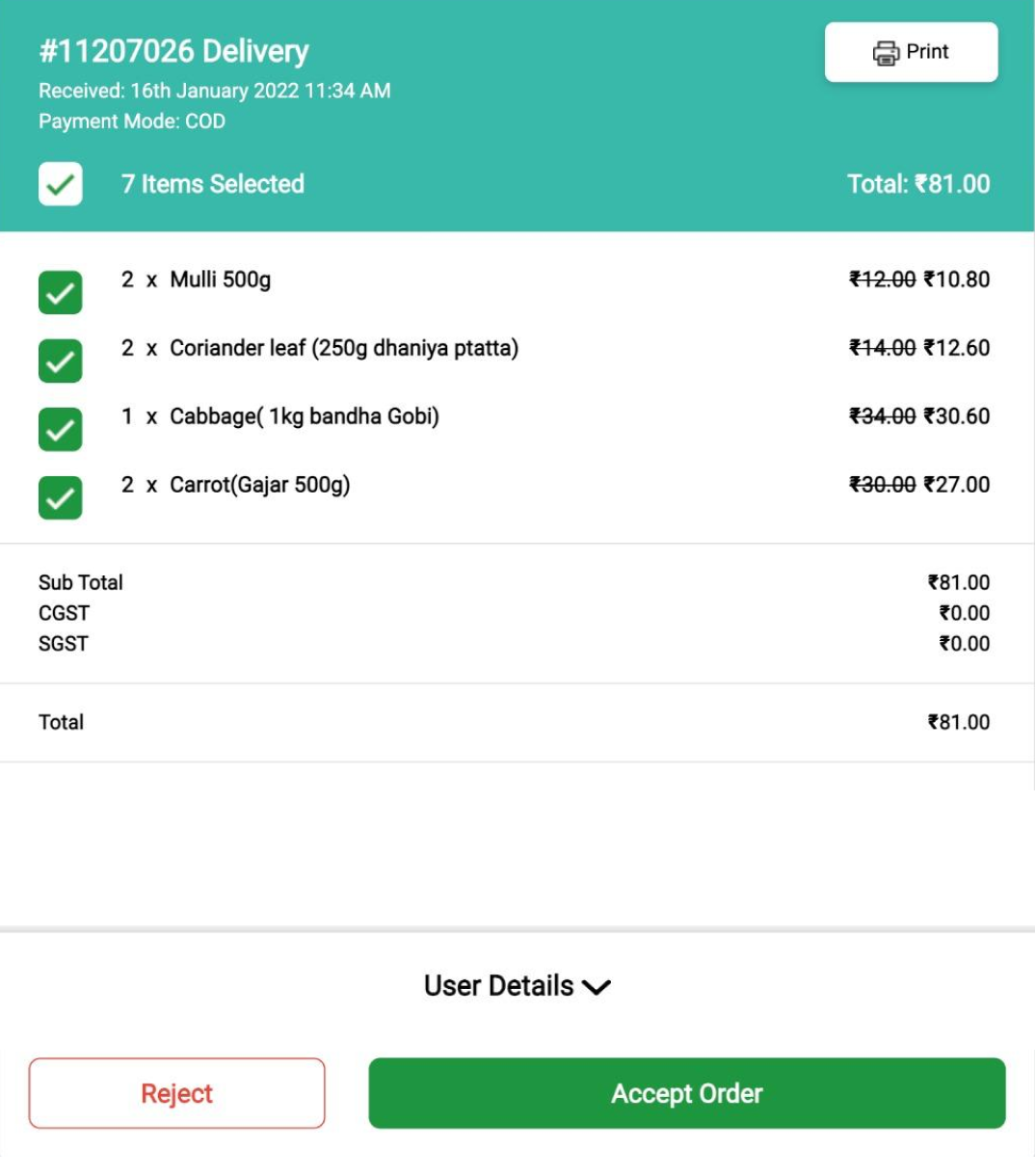 Merchant Order Details